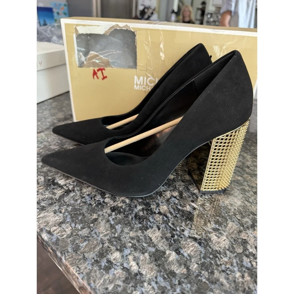 Michael Kors Maxine Black/Gold Suede Pumps Womens Size 9.5 NWB High Heels